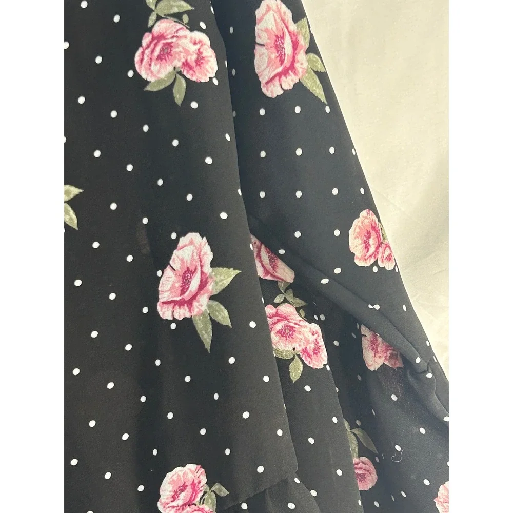 Belle du Jour Girls Black Floral Polka Dot Ruffle‎ Kimono Cardigan Top XL